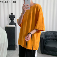YASUGUOJI zwykły ponadgabarytowych T Shirt mężczyźni kulturystyka i Fitness luźne dorywczo styl życia nosić T-shirt męski Streetwear topy w stylu hip-hop 4